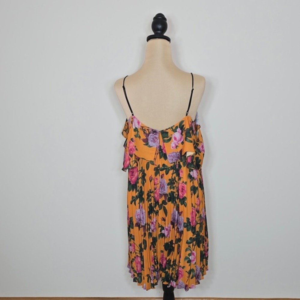 DELFI x Anthropologie Elsa Floral Orange Off Shoulder Pleated Mini Dress Size S - Picture 3 of 8